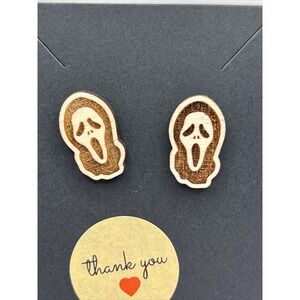Halloween "Scream" Earrings Wooden- Handmade Lightweight‎ Brand New